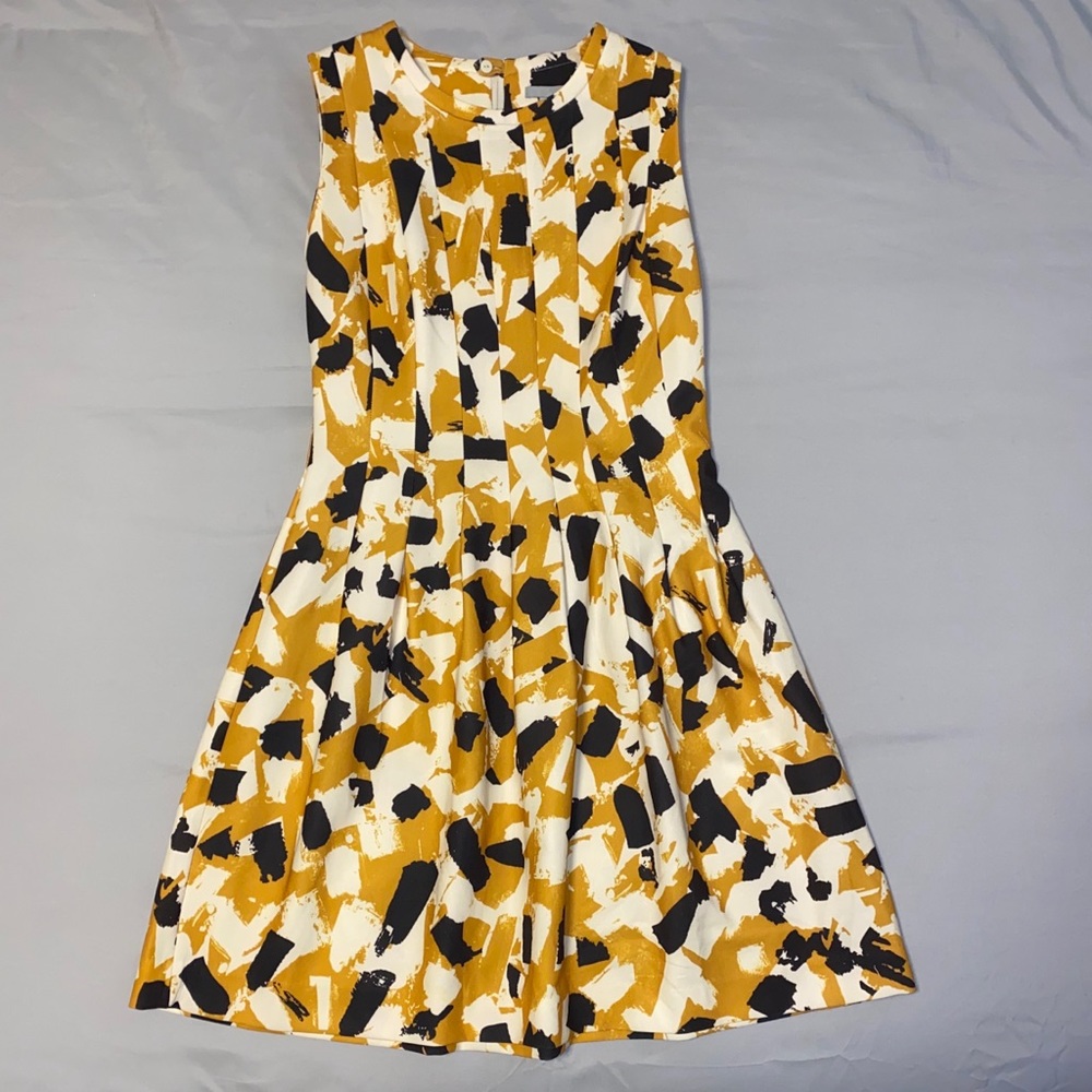 Mustard/ Ivory/ Black Pleated Dress